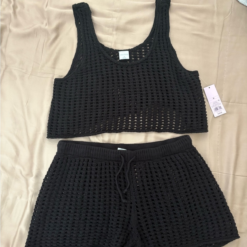 NWT Black Crochet Tank Top and Shorts Set - M